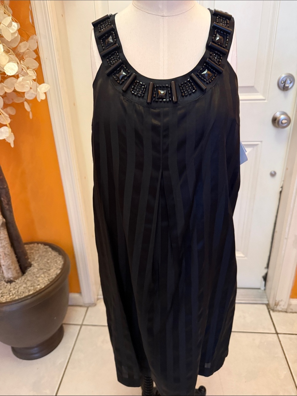 mac & jac Black Beaded Square-Neck Mini Dress